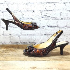 COLE HAAN - Kitten heel, animal print, patent leather, size 8.5B